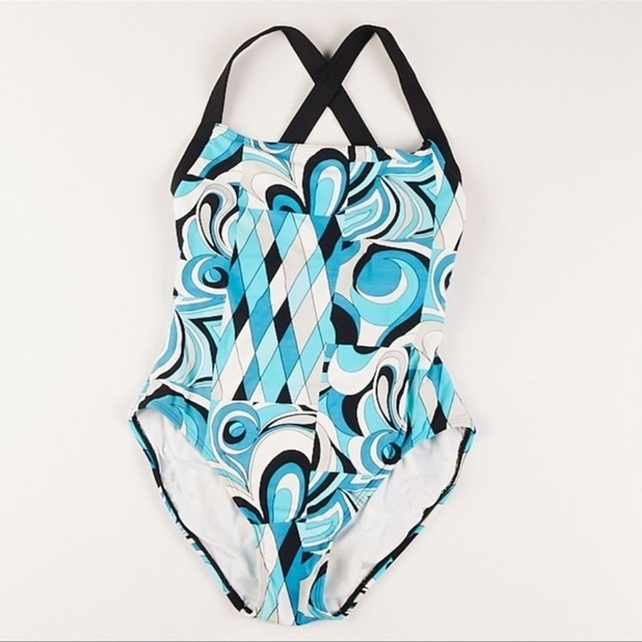 MICHAEL Michael Kors One Piece Summer Blue Cross Back Maillot Swimsuit Size 10 - Picture 1 of 12